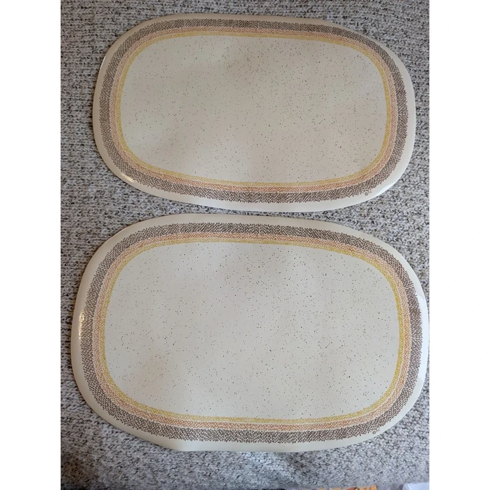 Vintage Vinyl Placemats Lot 2 Orange Brown 70s Retro Kitchen Grandmillennial MCM